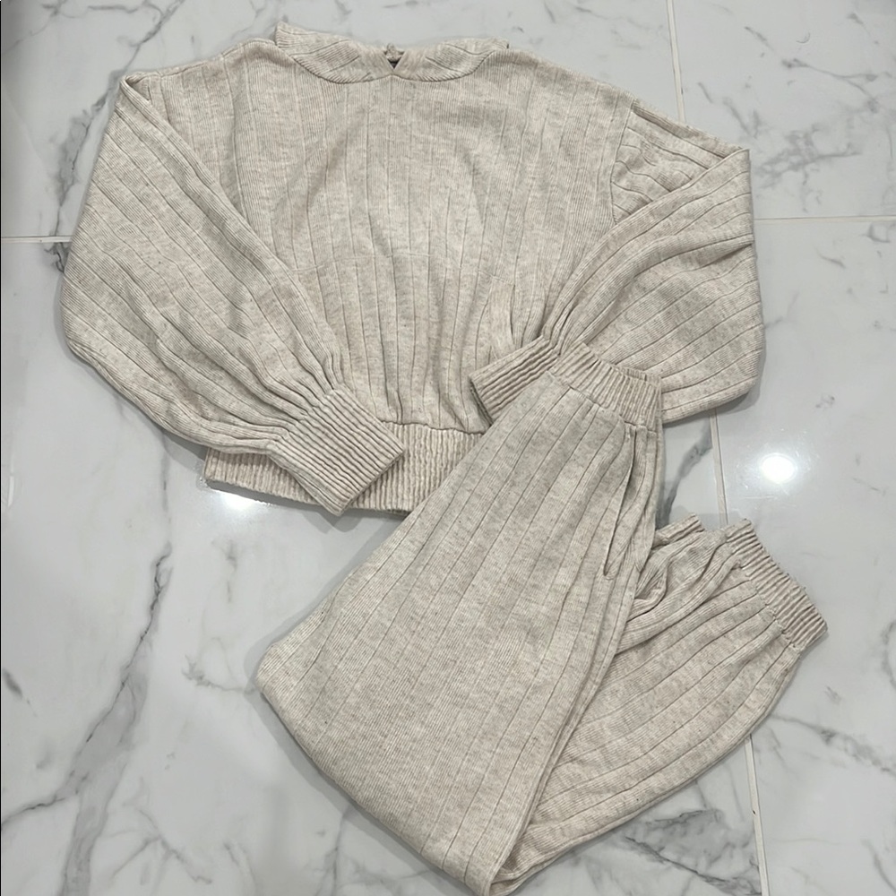 Zara Cream Ribbed Knit Set